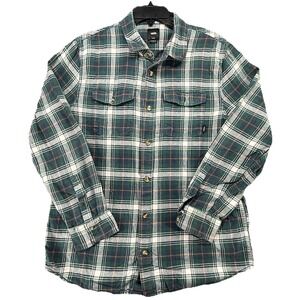 VANS Mens Flannel Shirt Large Green Plaid Button Up Long Sleeve Classic Fit